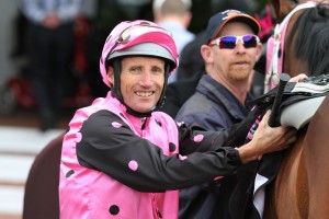 Jockey Damien Oliver, above, will have x-rays on his injured leg. Photo by Ultimate Racing Photos.
