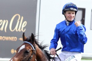 James McDonald, above, will ride the favourite, Yucatan, in the 22018 Melbourne Cup at Flemington. Photo by Race Horse Photos Australia.