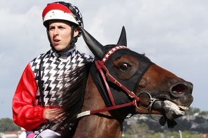 Damian Lane, above, was aboard runner up Gatting in the 2018 Railway Stakes at Ascot in Perth. Photo by Adrienne Bicknell.