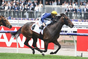 Aristia, above, will now head to the 2018 Kennedy Oaks after winning the Wakeful Stakes at Flemington. Photo by Steve Hart.