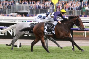 Aristia, above, is the winner of the 2018 Kennedy Oaks at Flemington. Photo by Ultimate Racing Photos.
