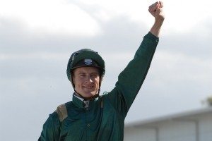 Blake Shinn, above, claimed his fourth winner on Queensland Oaks Day with Multaja winning the Helen Coughlan Stakes at Doomben.