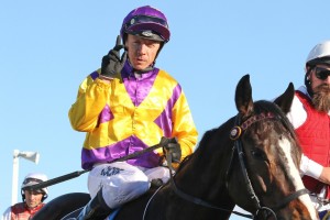 Jockey Michael Cahill, above, rose Fun Fact to an all the way win in the 2019 Grand Prix Stakes at Eagle Farm. Photo by Daniel Costello. 