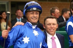 Jockey Damian Browne and trainer Chris Munce, above, will team up again with Boomsara in the 2019 Magic Millions 3yo Guineas at the Gold Coast. Photo by Daniel Costello.