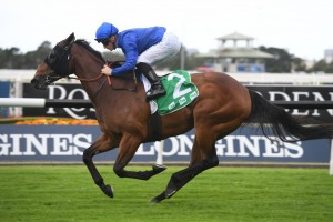 Savatiano, above, scored a first up win in the P.B. Lawrence Stakes at Caulfield. Photo by Steve Hart.