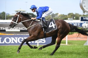 Winx, above winning the 2019 George Ryder Stakes, pleased jockey Hugh Bowman and trainer Chris Waller with a gallop at Randwick on Day One of The Championships. Photo by Steve Hart.