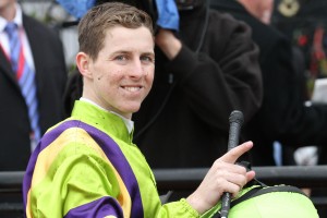 Damian Lane, above, rides Astoria in the 2017 Victoria Derby at Flemington. Photo by Ultimate Racing Photos.